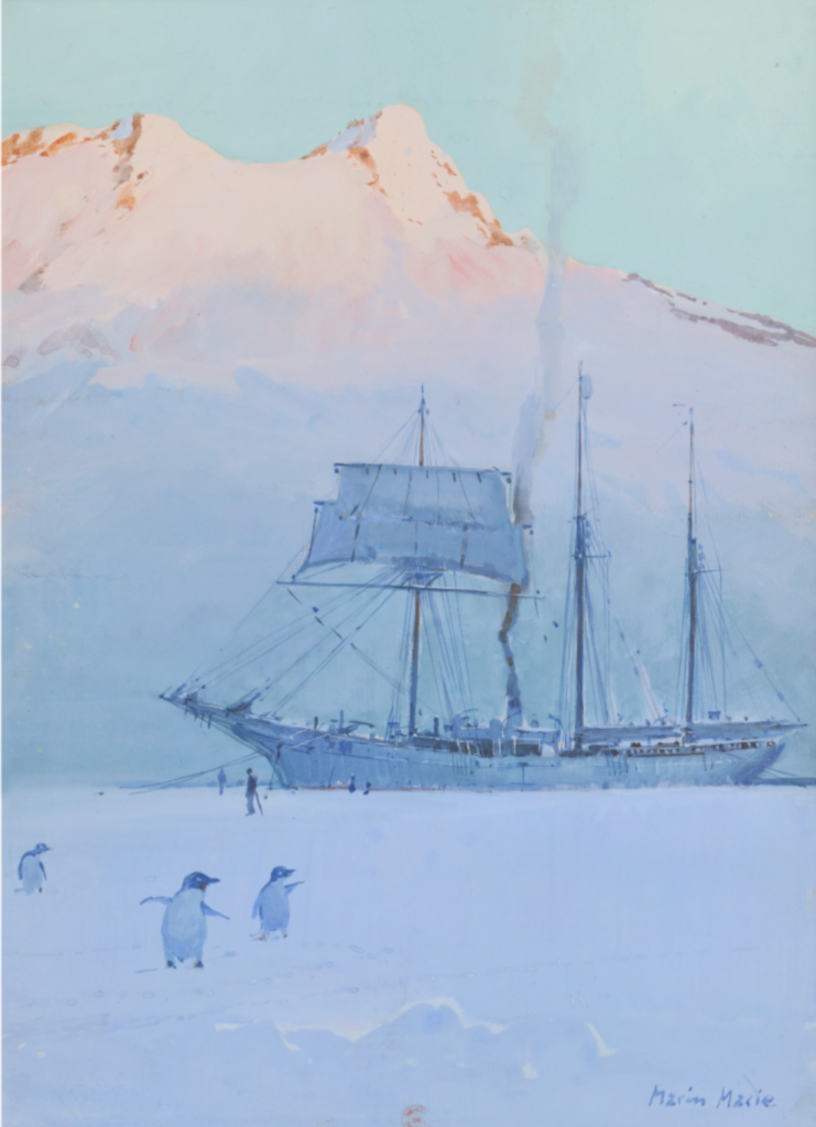 Peinture de Marin-Marie de 1937, représenant Le Français du commandant Charcot dans les glaces.
